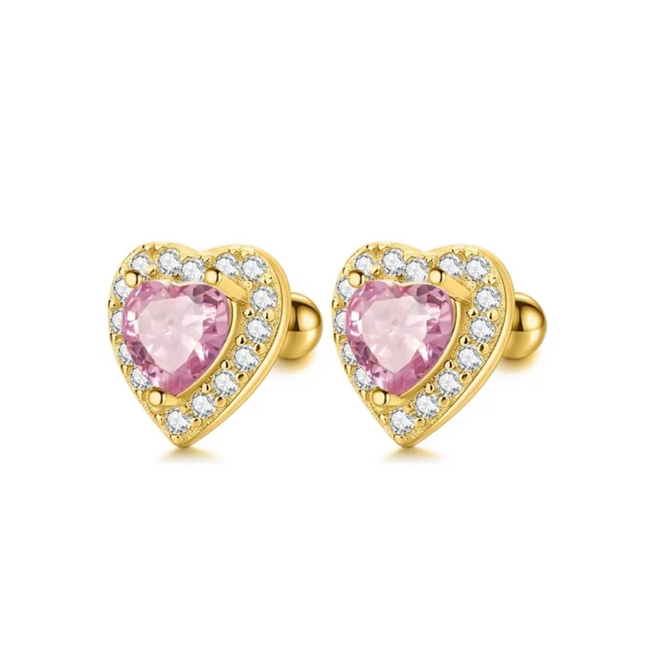 Pendientes de botón en forma de corazón de plata de ley 925