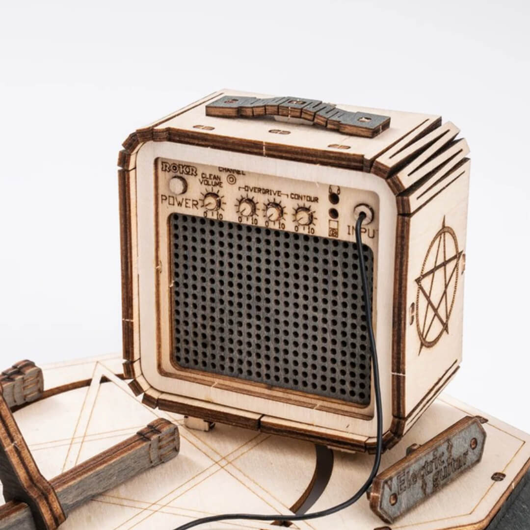 Electric Guitar 3D Wooden Puzzle - Wooden Model Set with Amp Display