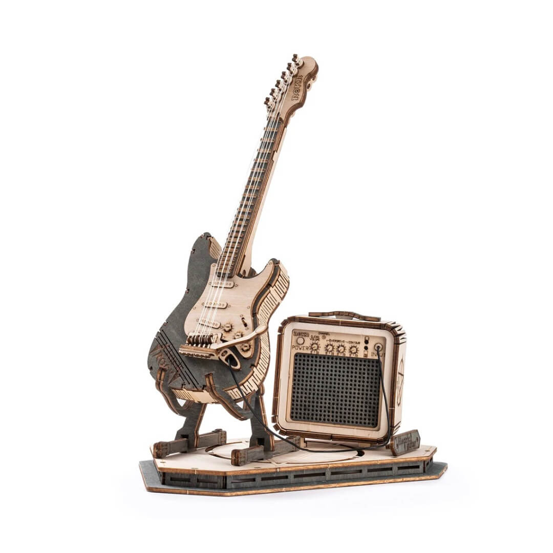 Electric Guitar 3D Wooden Puzzle - Wooden Model Set with Amp Display