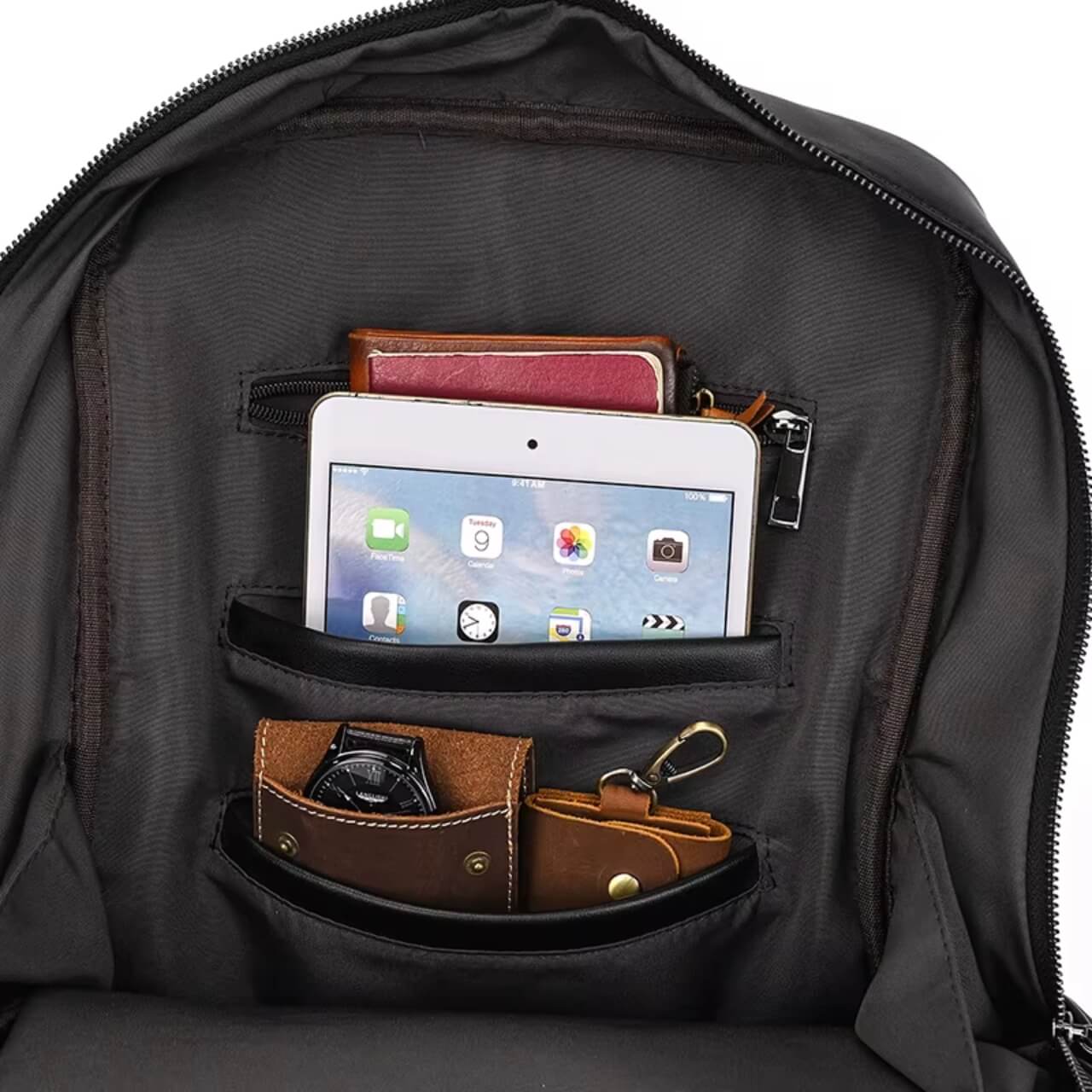 Premium-Laptop-Rucksack aus Vollnarbenleder für Herren