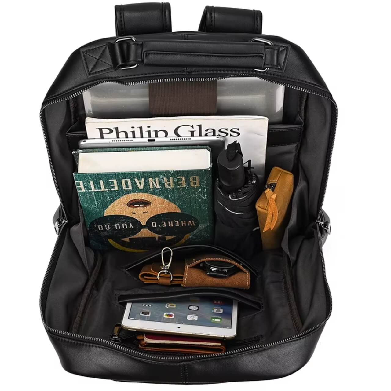 Premium-Laptop-Rucksack aus Vollnarbenleder für Herren