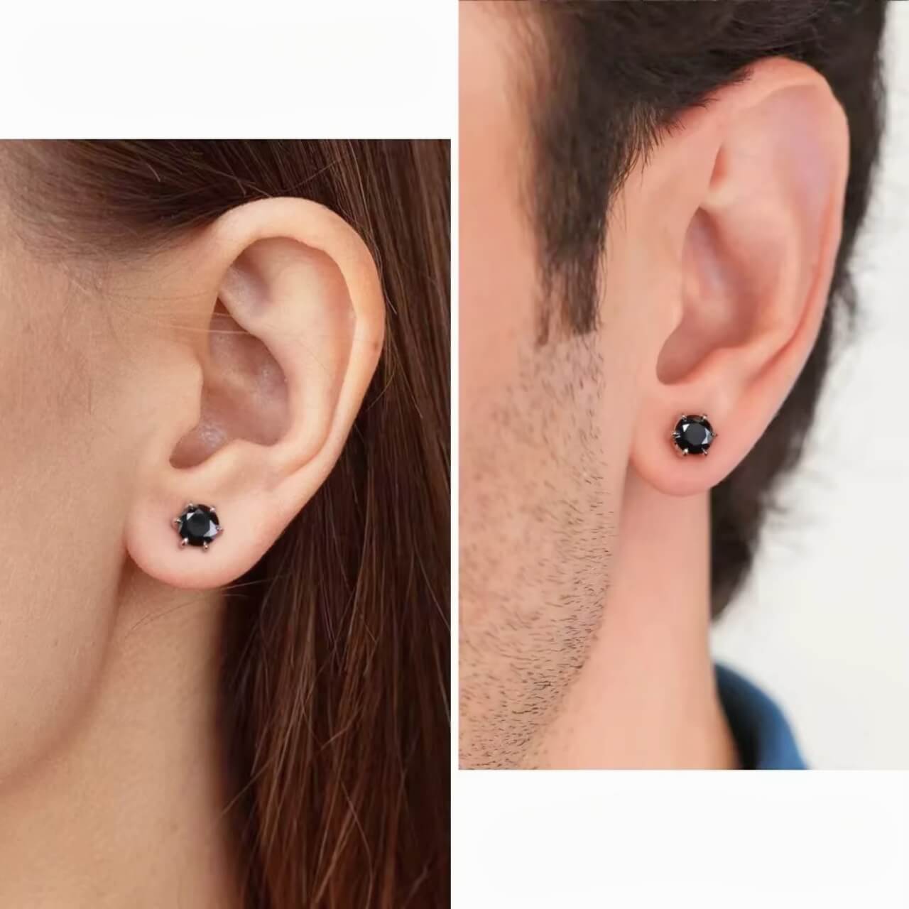 Round Cut Black Moissanite Earrings for Women and Men – 0.5ct to 2ct