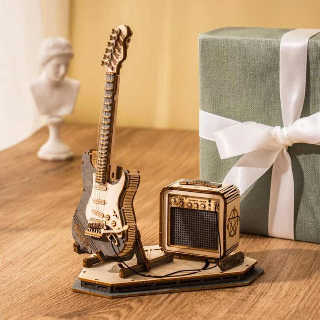 Electric Guitar 3D Wooden Puzzle - Wooden Model Set with Amp Display