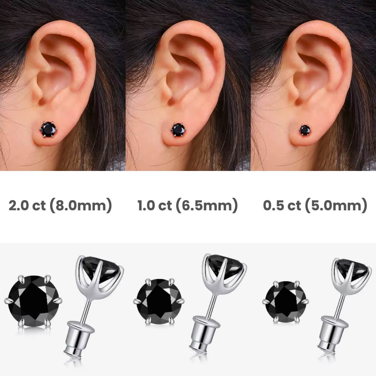 Round Cut Black Moissanite Earrings for Women and Men – 0.5ct to 2ct