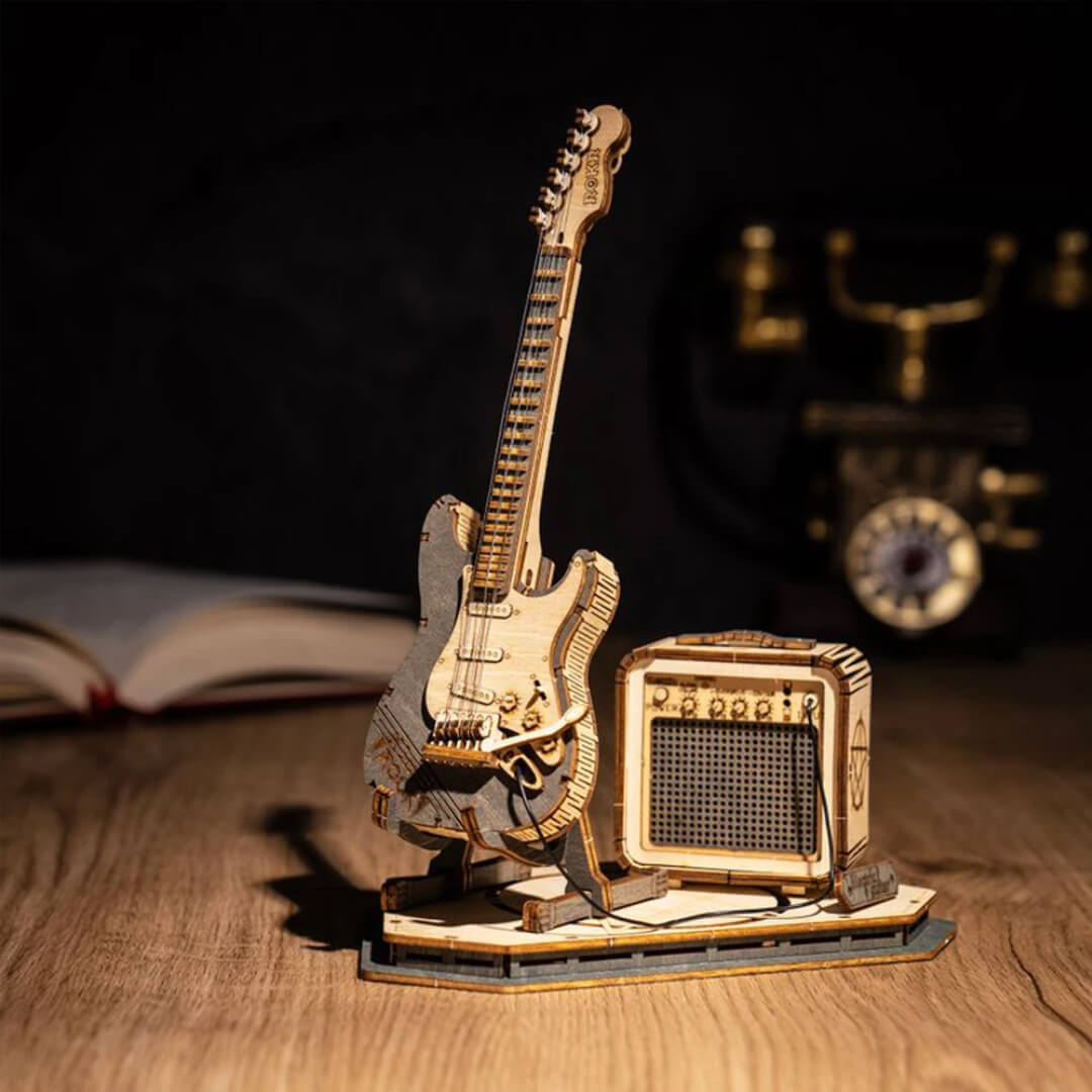 Electric Guitar 3D Wooden Puzzle - Wooden Model Set with Amp Display