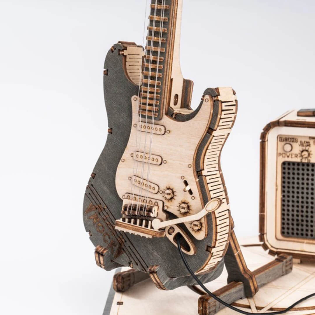 Electric Guitar 3D Wooden Puzzle - Wooden Model Set with Amp Display