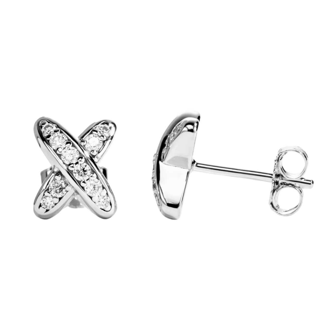 Elegant Moissanite Cross Stud Earrings – 925 Silver with Gold Plating