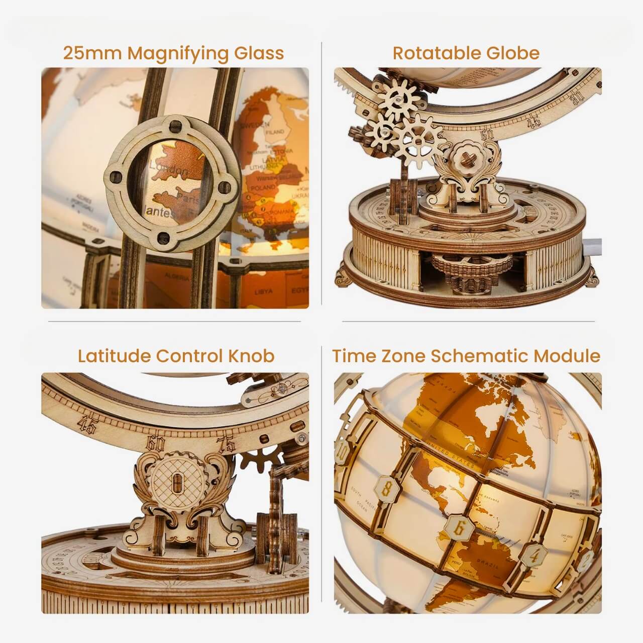 Luminous 3D Wooden Globe Puzzle