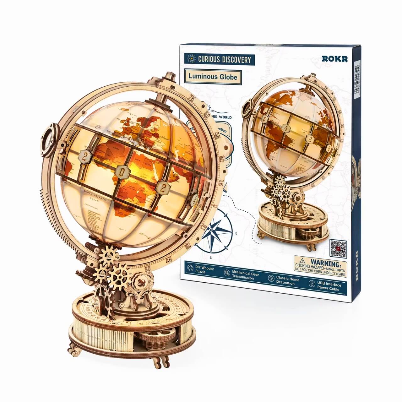 Luminous 3D Wooden Globe Puzzle