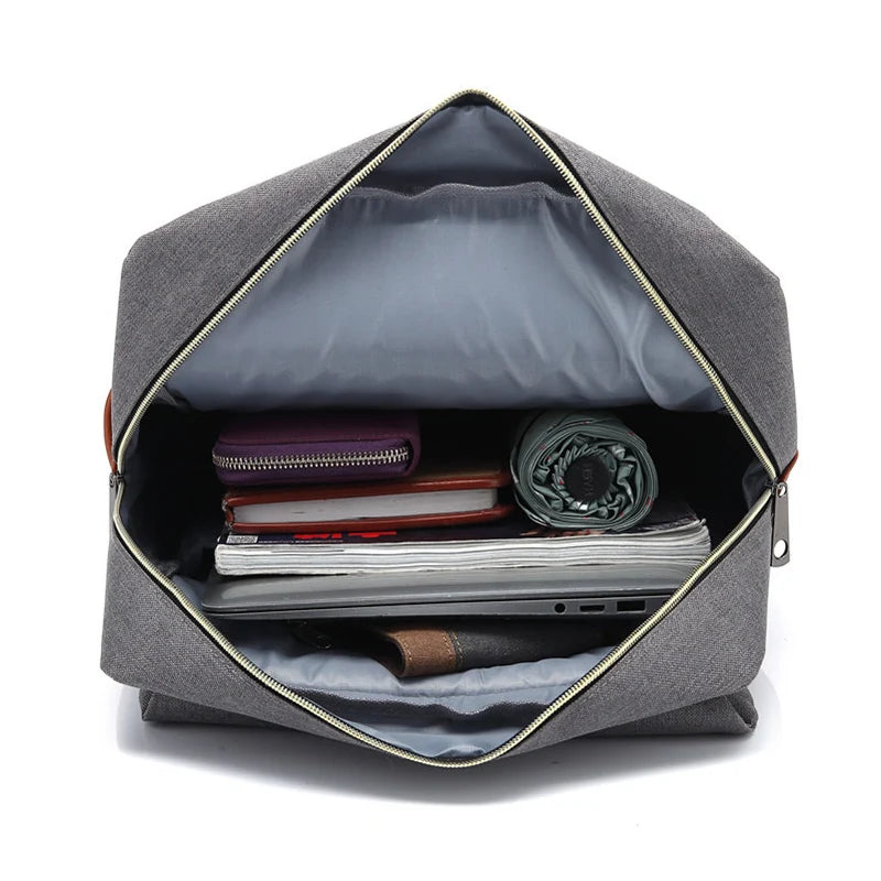 Vintage Oxford Waterproof Backpack Light Grey Open