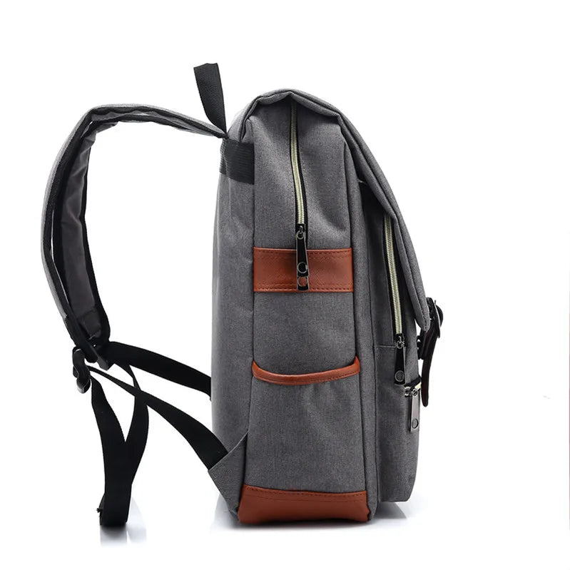 Vintage Oxford Waterproof Backpack Light Grey Side