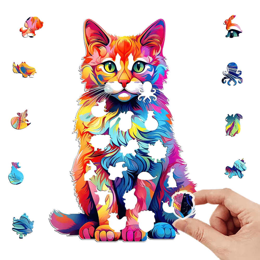 Colorful Cat Wooden Jigsaw Puzzle