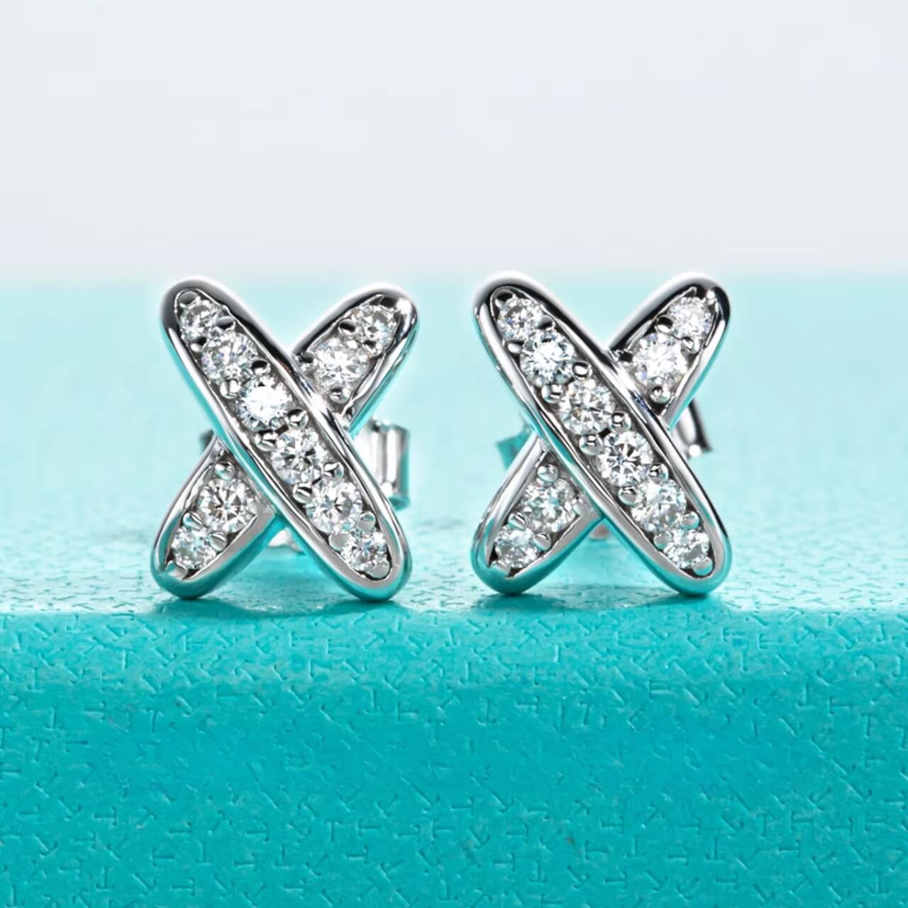 Elegant Moissanite Cross Stud Earrings – 925 Silver with Gold Plating