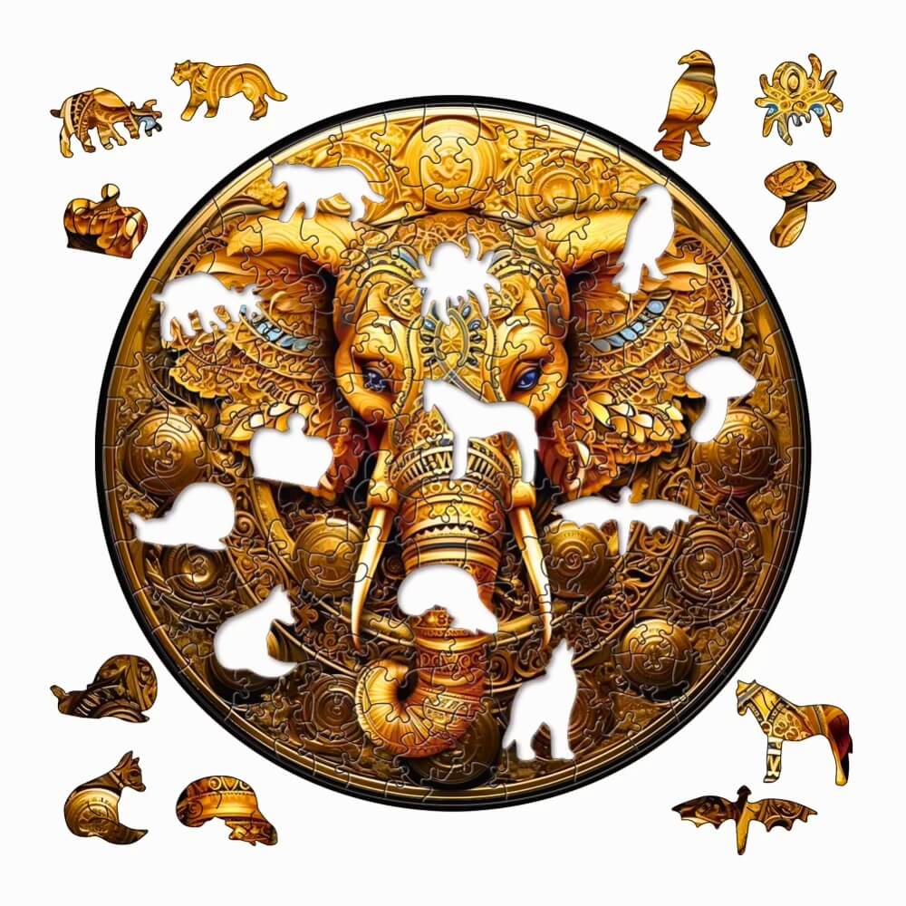 Golden Elephant Wooden Jigsaw Puzzle