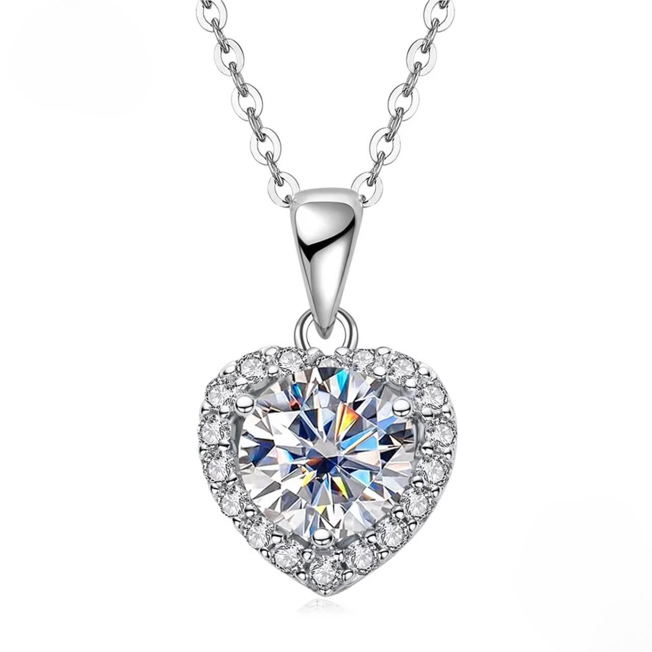 1 Carat Heart Moissanite Pendant Necklace in 925 Sterling Silver