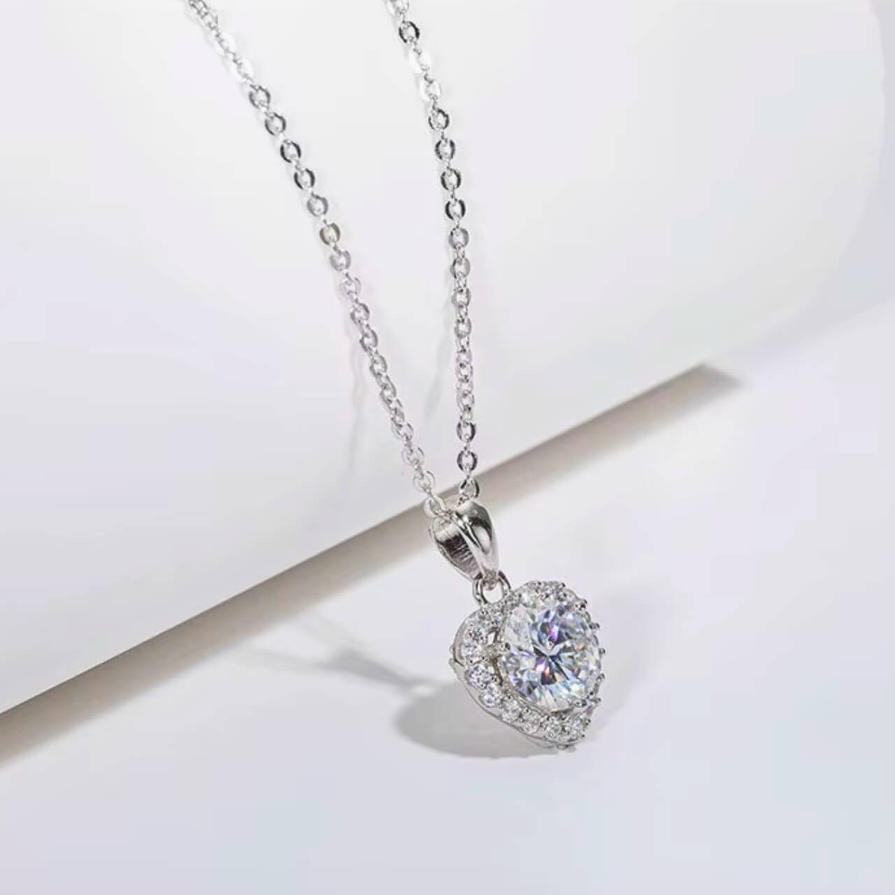 1 Carat Heart Moissanite Pendant Necklace in 925 Sterling Silver